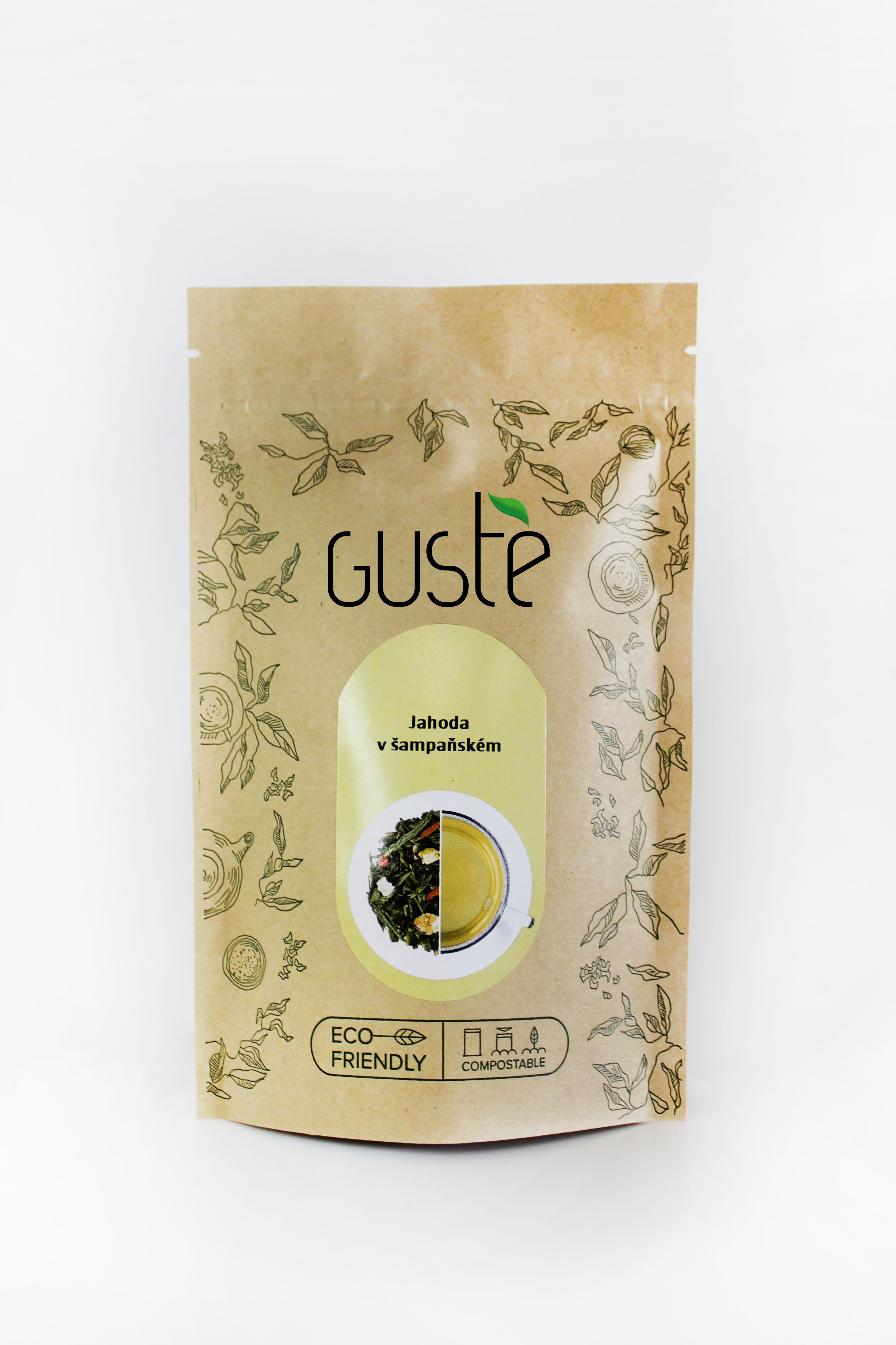 "Jahoda v šampaňském" sypaný zelený čaj aromatizovaný, ochucený 60gr